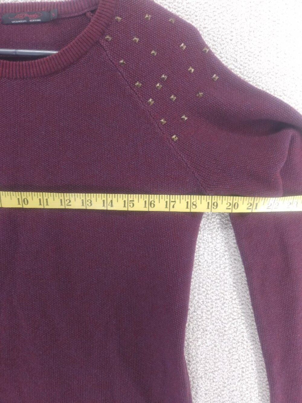 Ed Hardy, Y2K Studded Crewneck Sweater, Maroon, Size S - Picture 4 of 8